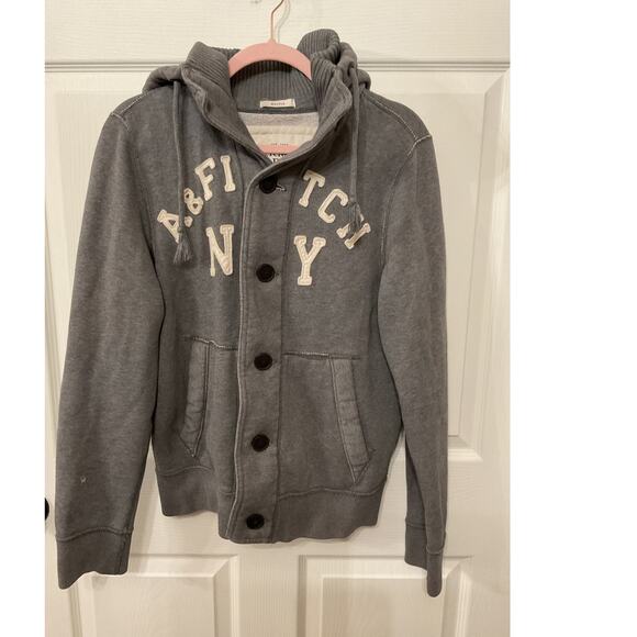 Vtg Abercrombie and Fitch Muscle Men's Varsity Gray Cardigan Hoodie, M - Picture 1 of 11